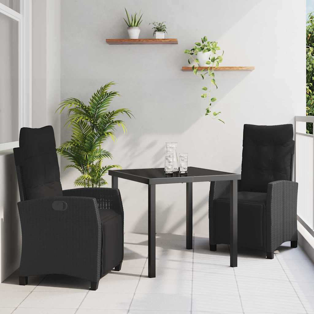 Garten Essgruppe mit Kissen 3 pcs Schwarz Poly-Rattan