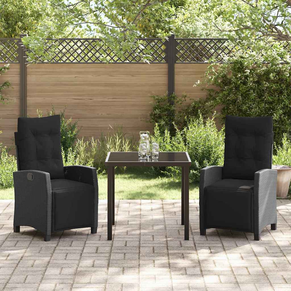Garten Essgruppe mit Kissen 3 pcs Schwarz Poly-Rattan
