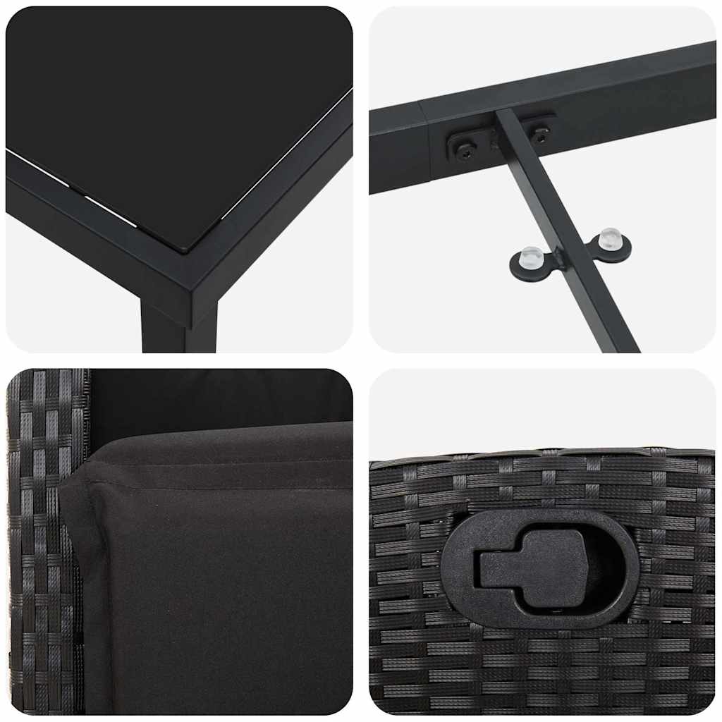Garten Essgruppe mit Kissen 7 pcs Schwarz Poly-Rattan