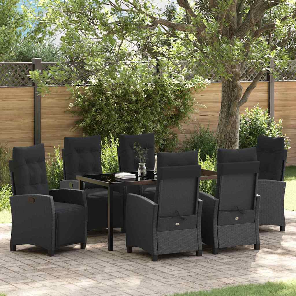 Garten Essgruppe mit Kissen 7 pcs Schwarz Poly-Rattan