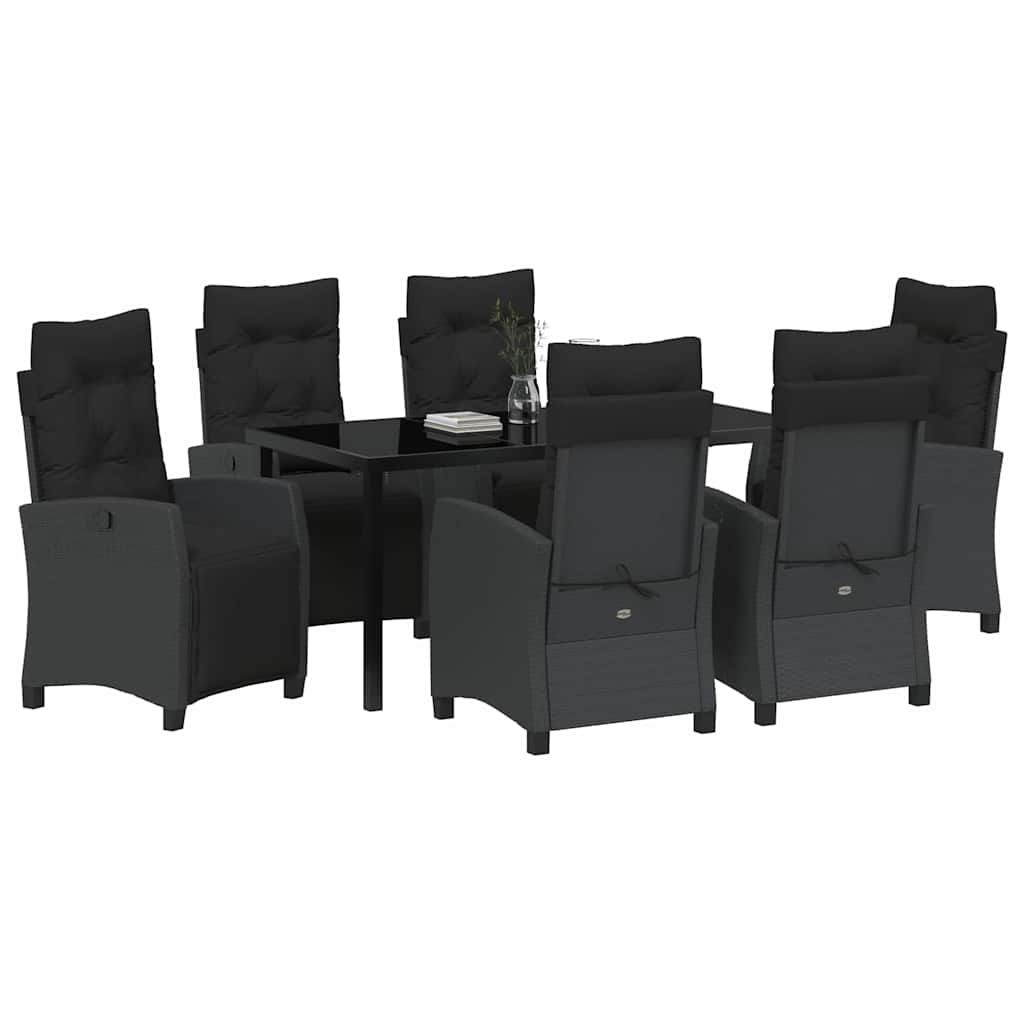 Garten Essgruppe mit Kissen 7 pcs Schwarz Poly-Rattan