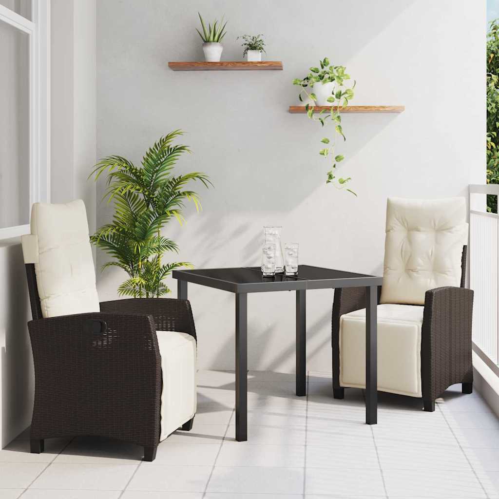 Garten Essgruppe mit Kissen 3 pcs Braun Poly-Rattan