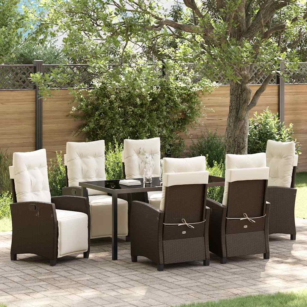 Garten Essgruppe mit Kissen 7 pcs Braun Poly-Rattan