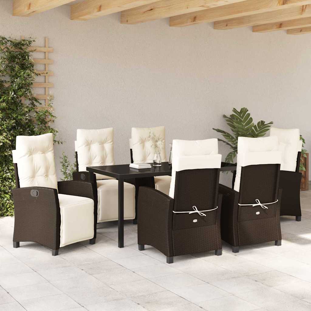 Garten Essgruppe mit Kissen 7 pcs Braun Poly-Rattan