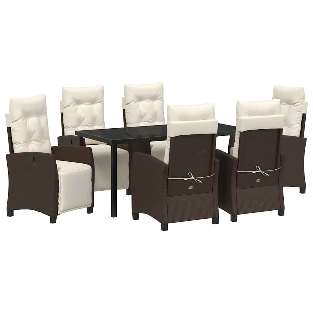 Garten Essgruppe mit Kissen 7 pcs Braun Poly-Rattan