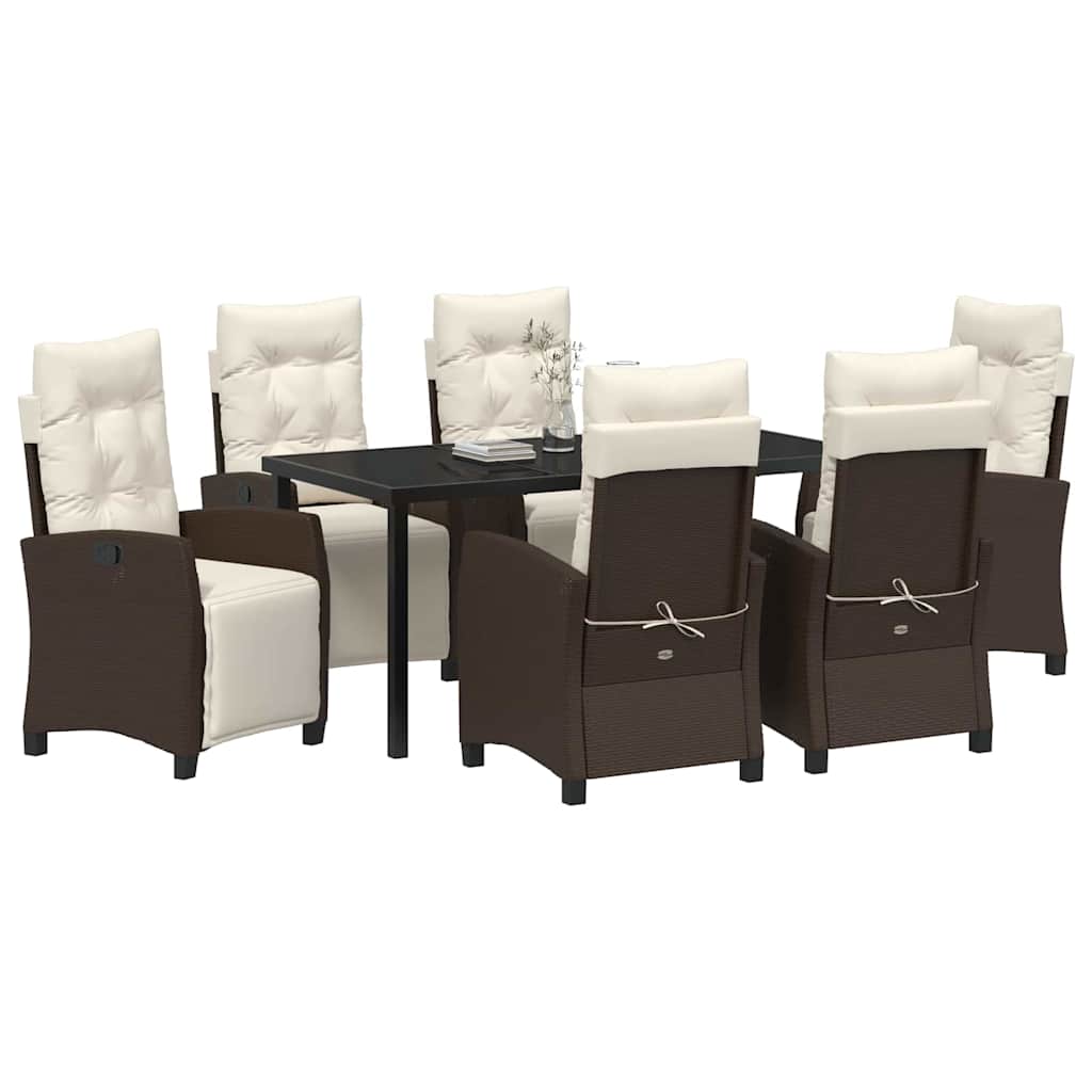 Garten Essgruppe mit Kissen 7 pcs Braun Poly-Rattan