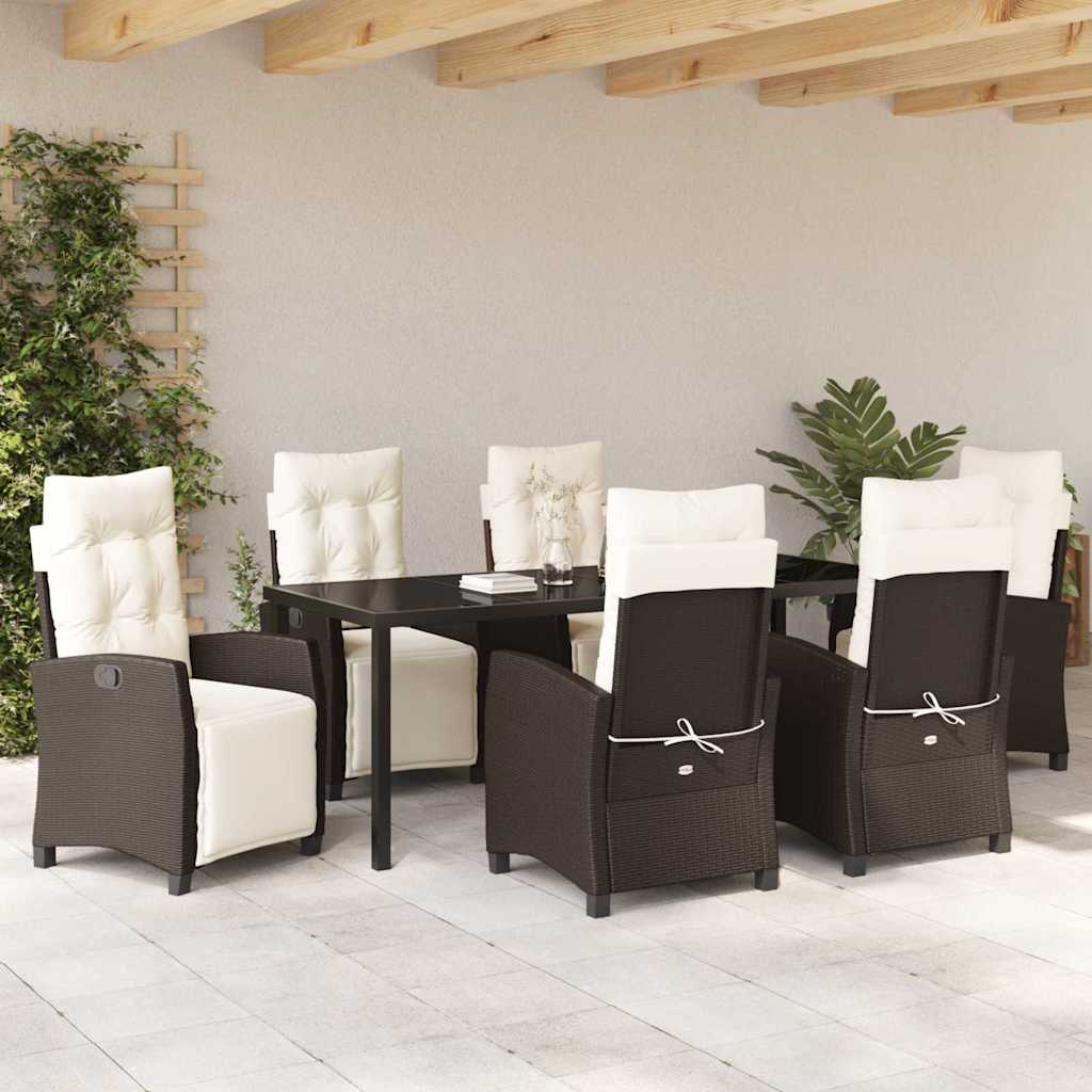 Garten Essgruppe mit Kissen 7 pcs Braun Poly-Rattan