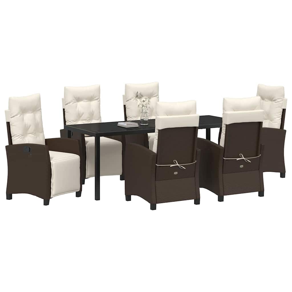 Garten Essgruppe mit Kissen 7 pcs Braun Poly-Rattan