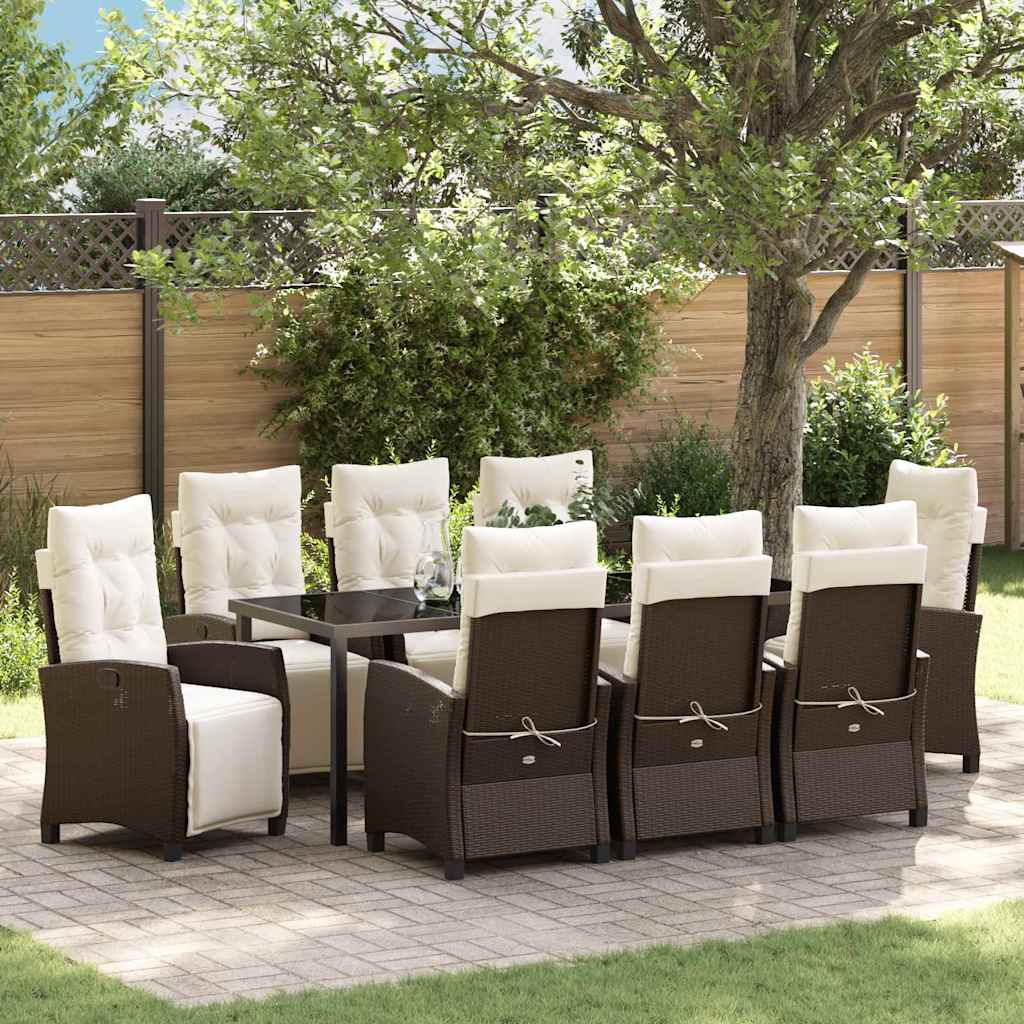 Garten Essgruppe mit Kissen 9 pcs Braun Poly-Rattan