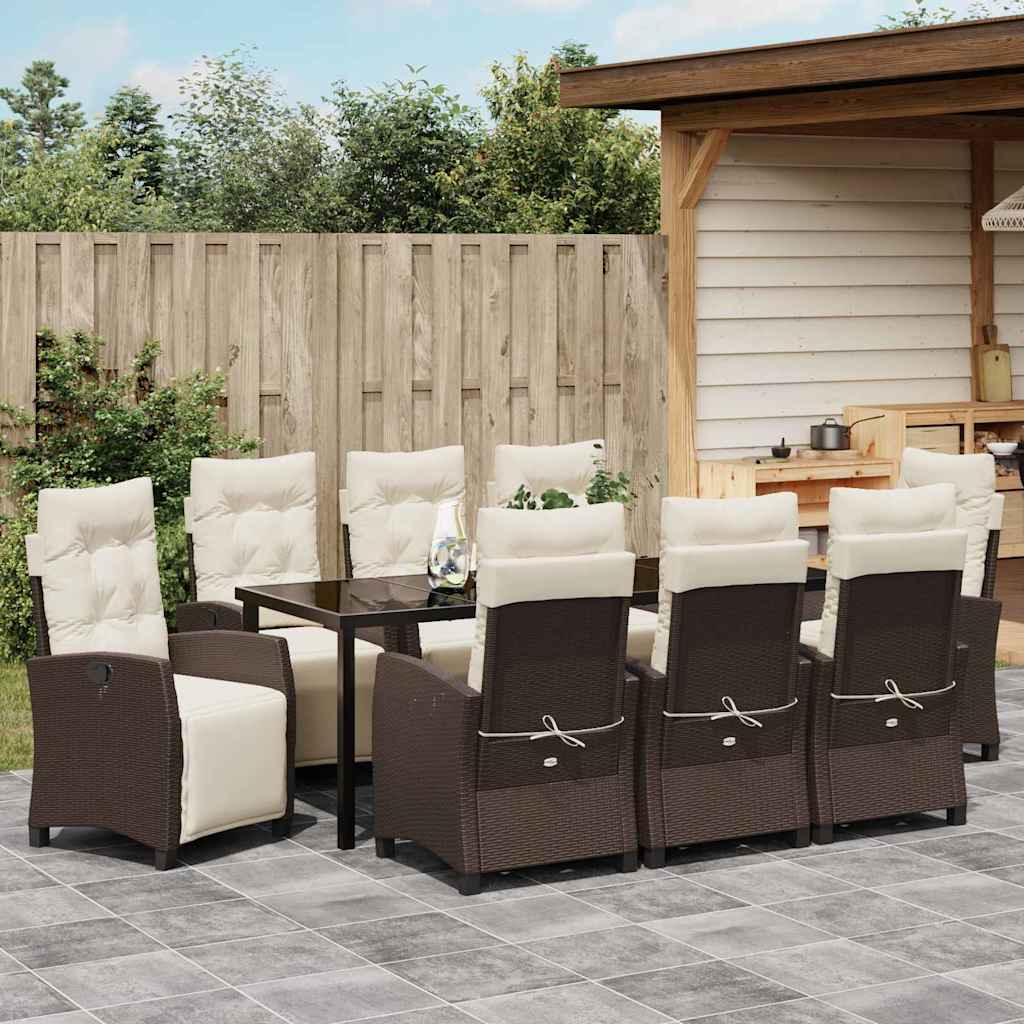 Garten Essgruppe mit Kissen 9 pcs Braun Poly-Rattan
