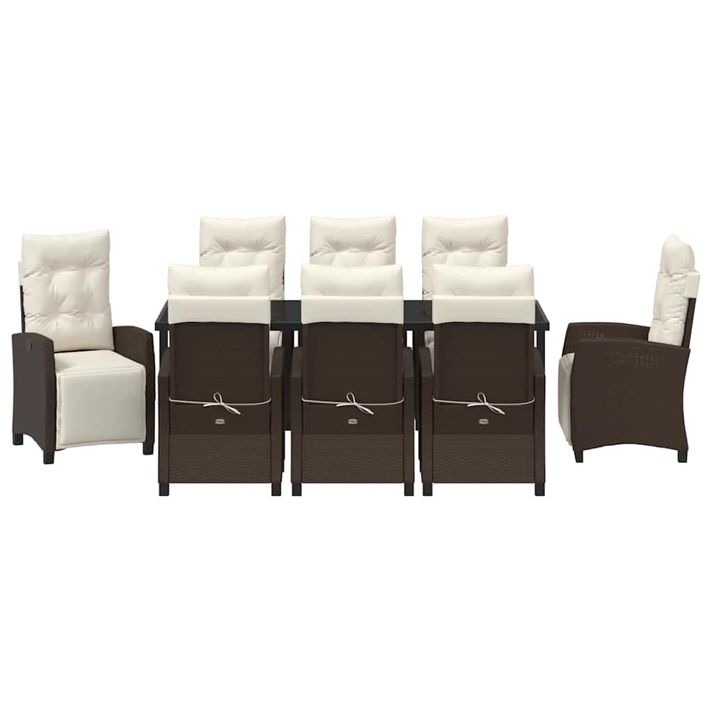 Garten Essgruppe mit Kissen 9 pcs Braun Poly-Rattan