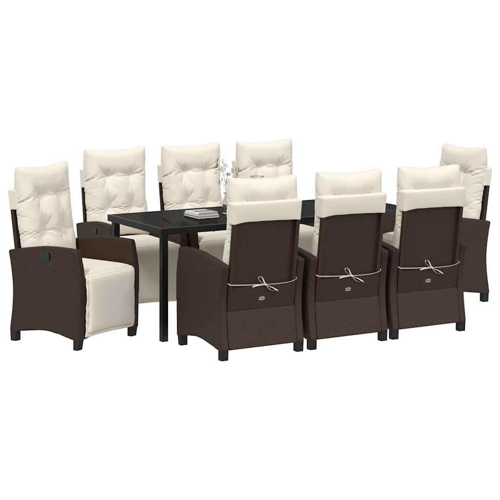 Garten Essgruppe mit Kissen 9 pcs Braun Poly-Rattan