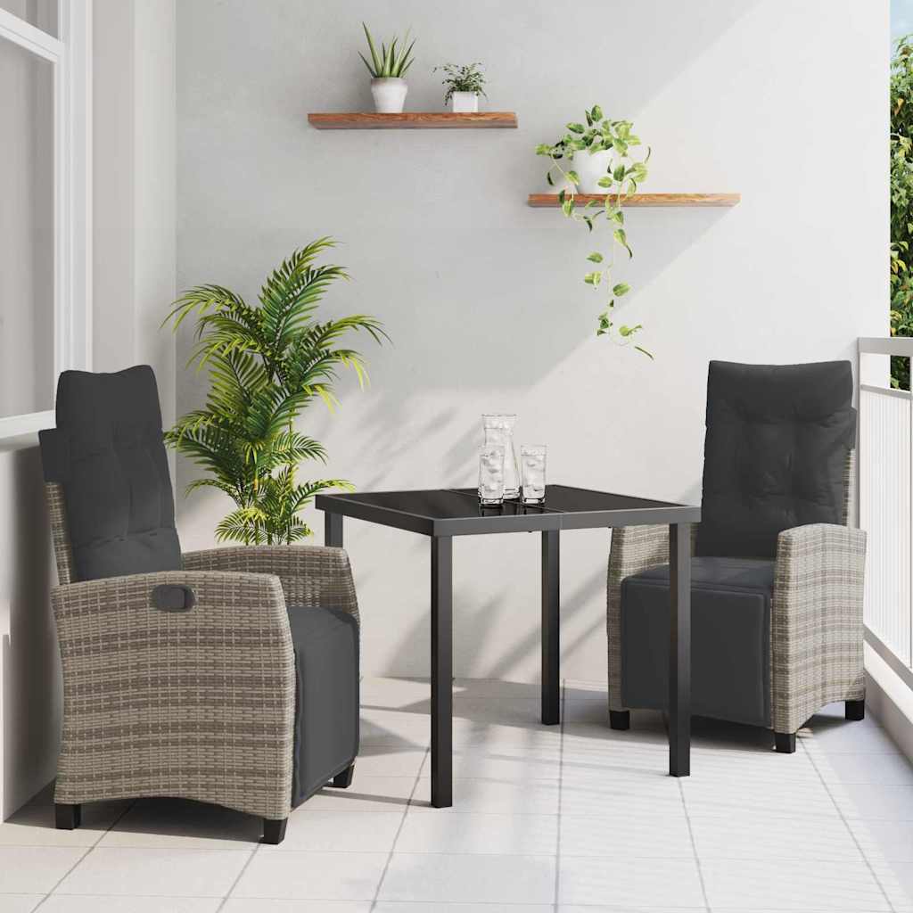 Garten Essgruppe mit Kissen 3 pcs Grau Poly-Rattan