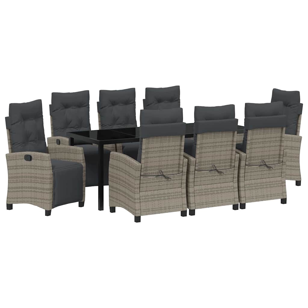 Garten Essgruppe mit Kissen 9 pcs Grau Poly-Rattan