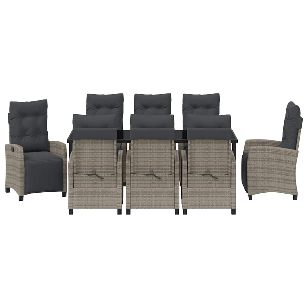 Garten Essgruppe mit Kissen 9 pcs Grau Poly-Rattan