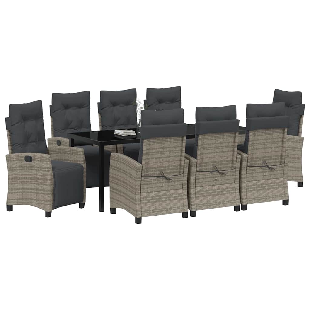 Garten Essgruppe mit Kissen 9 pcs Grau Poly-Rattan