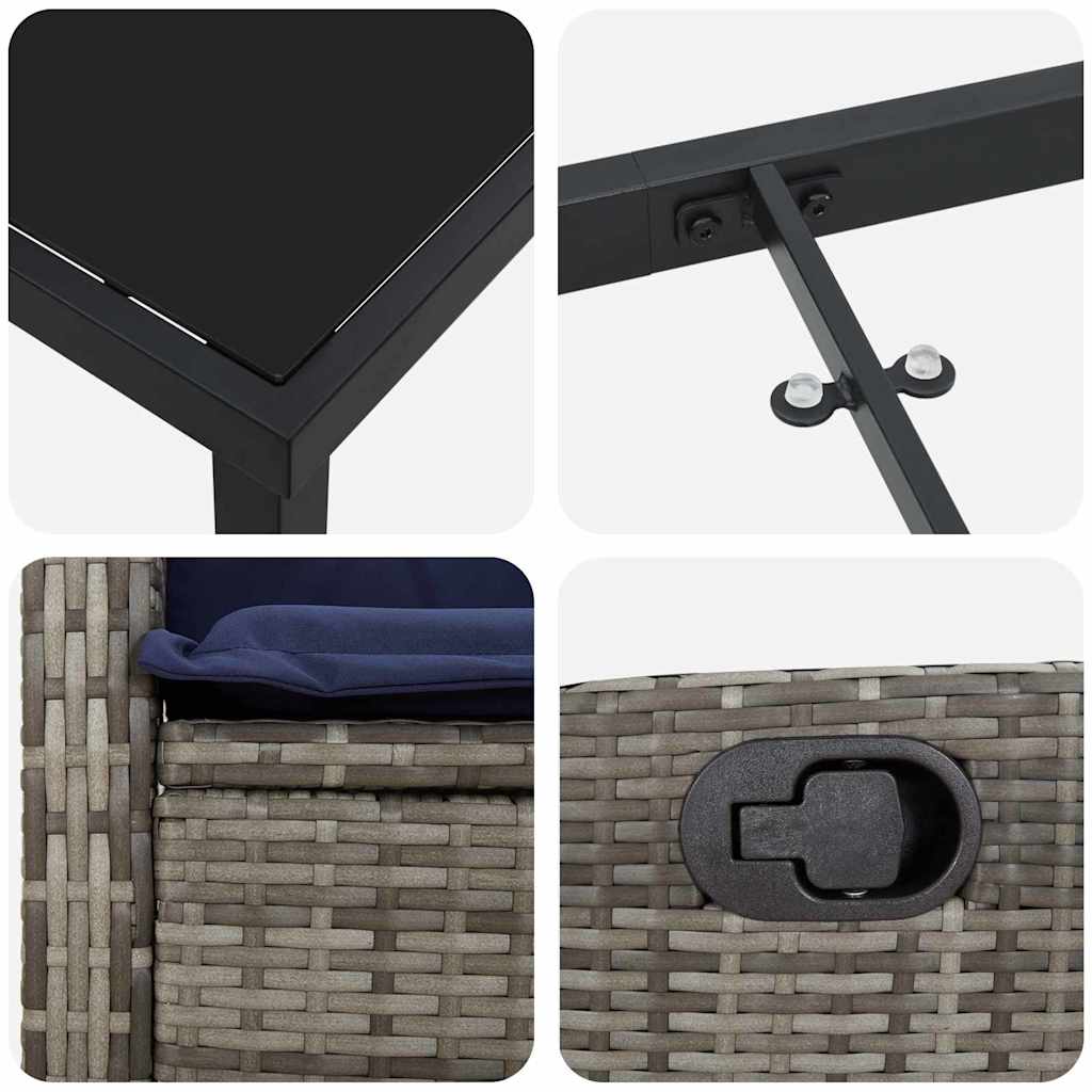 Garten Essgruppe mit Kissen 3 pcs Grau Poly-Rattan