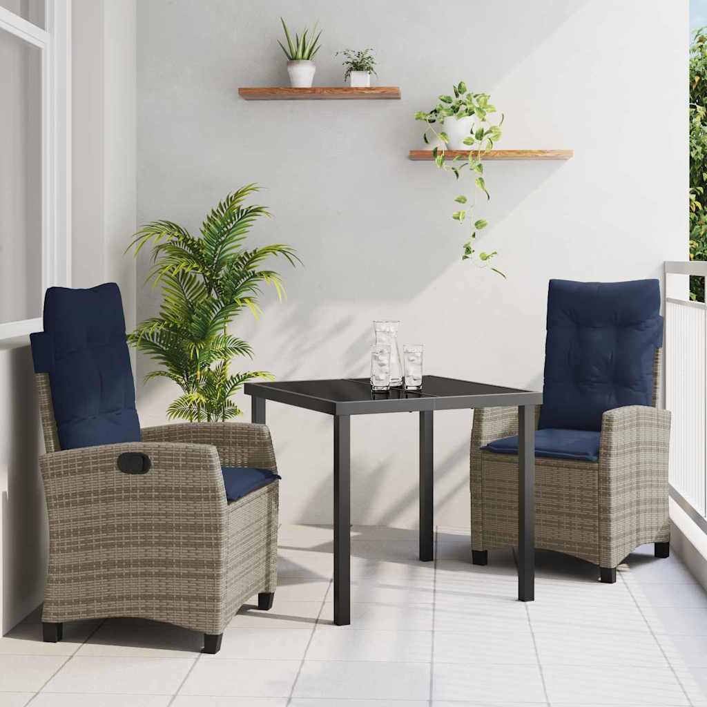 Garten Essgruppe mit Kissen 3 pcs Grau Poly-Rattan