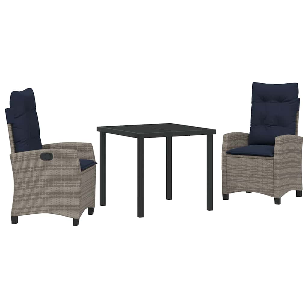 Garten Essgruppe mit Kissen 3 pcs Grau Poly-Rattan