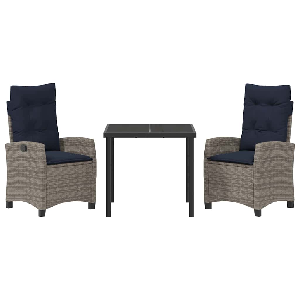 Garten Essgruppe mit Kissen 3 pcs Grau Poly-Rattan