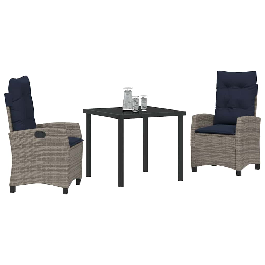 Garten Essgruppe mit Kissen 3 pcs Grau Poly-Rattan