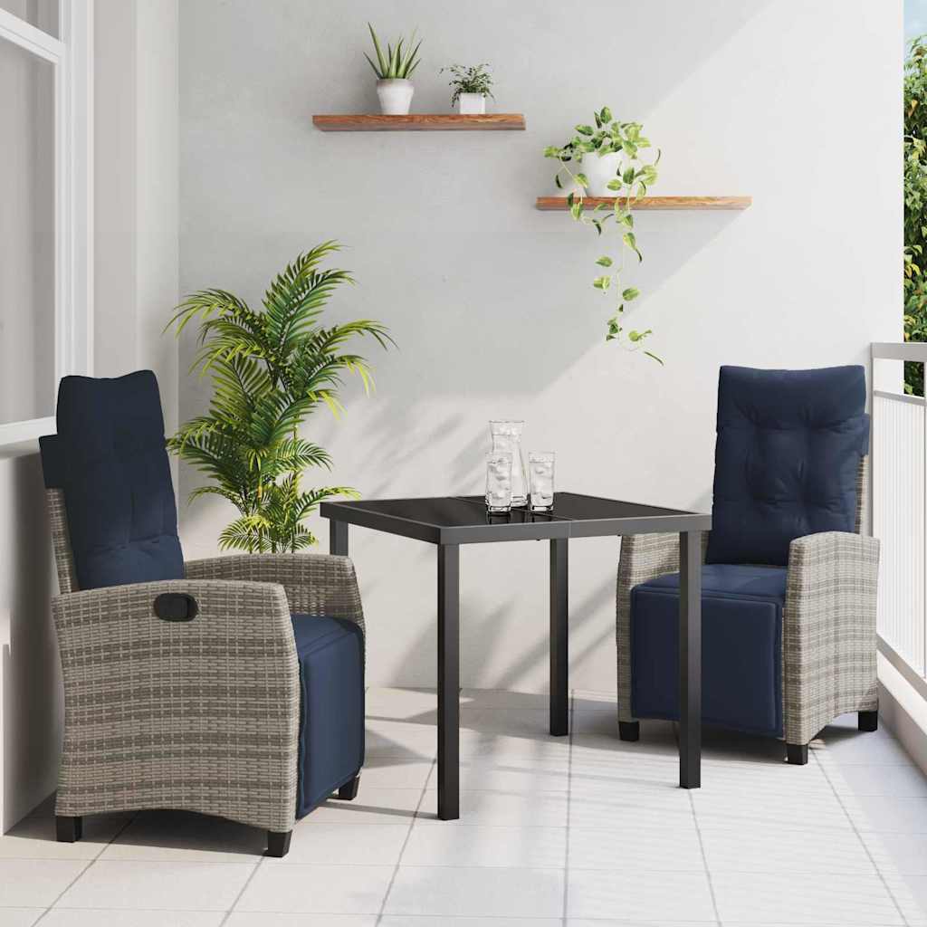 Garten Essgruppe mit Kissen 3 pcs Grau Poly-Rattan