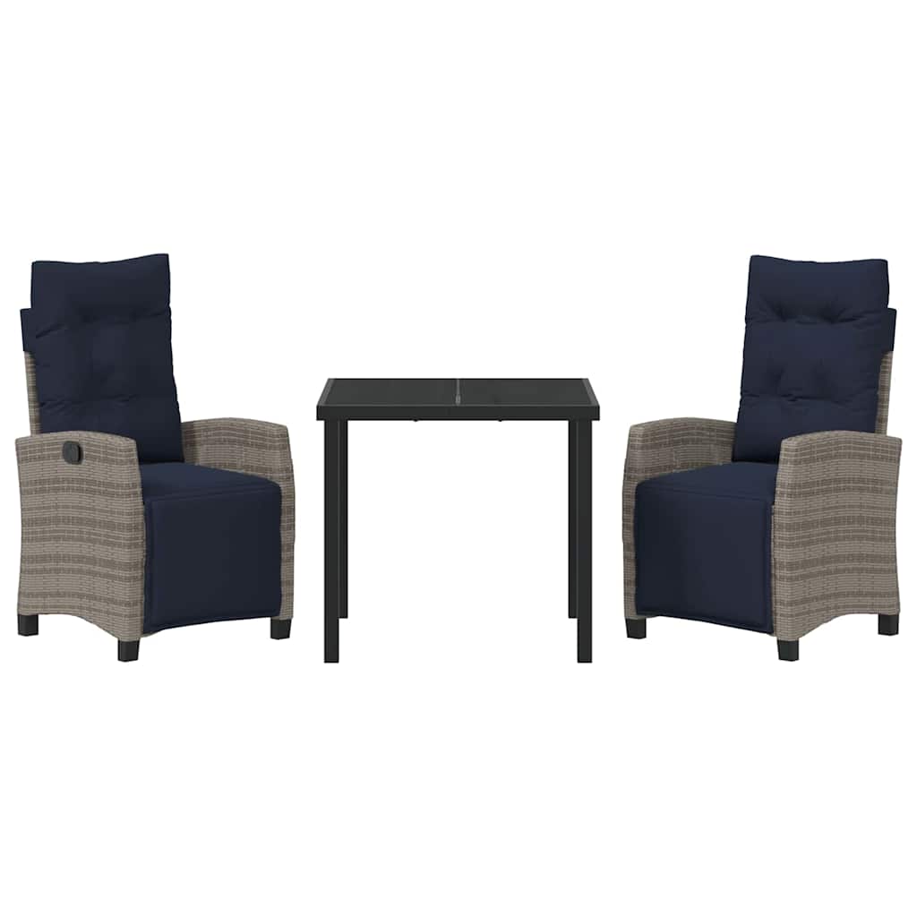 Garten Essgruppe mit Kissen 3 pcs Grau Poly-Rattan