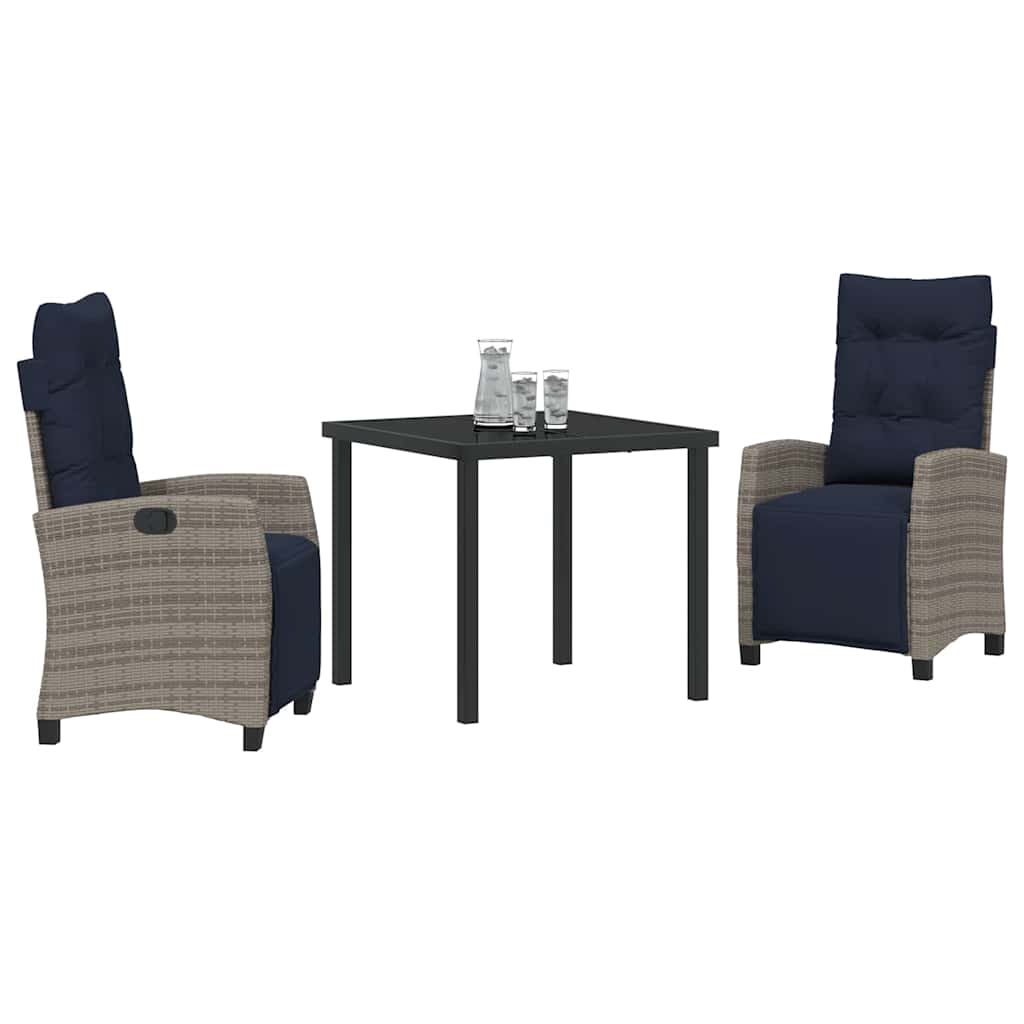 Garten Essgruppe mit Kissen 3 pcs Grau Poly-Rattan