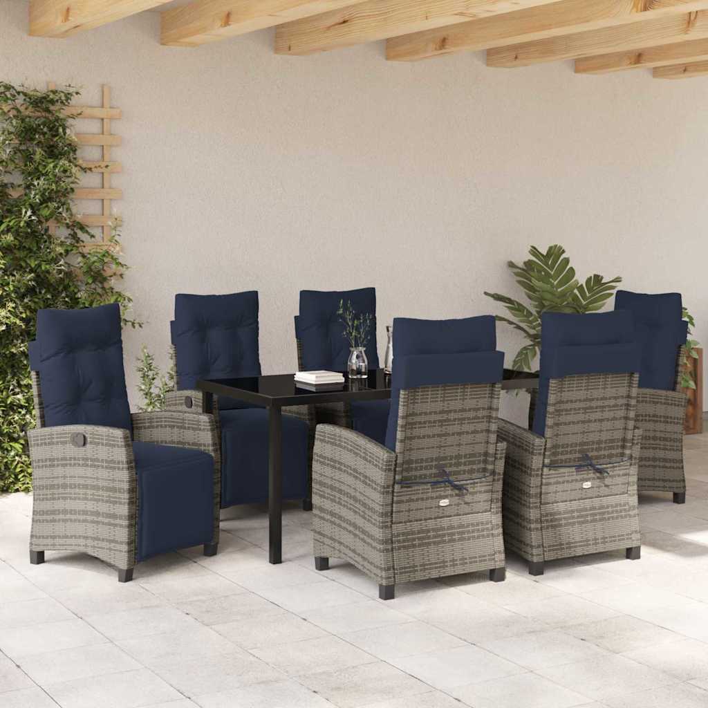 Garten Essgruppe mit Kissen 7 pcs Grau Poly-Rattan