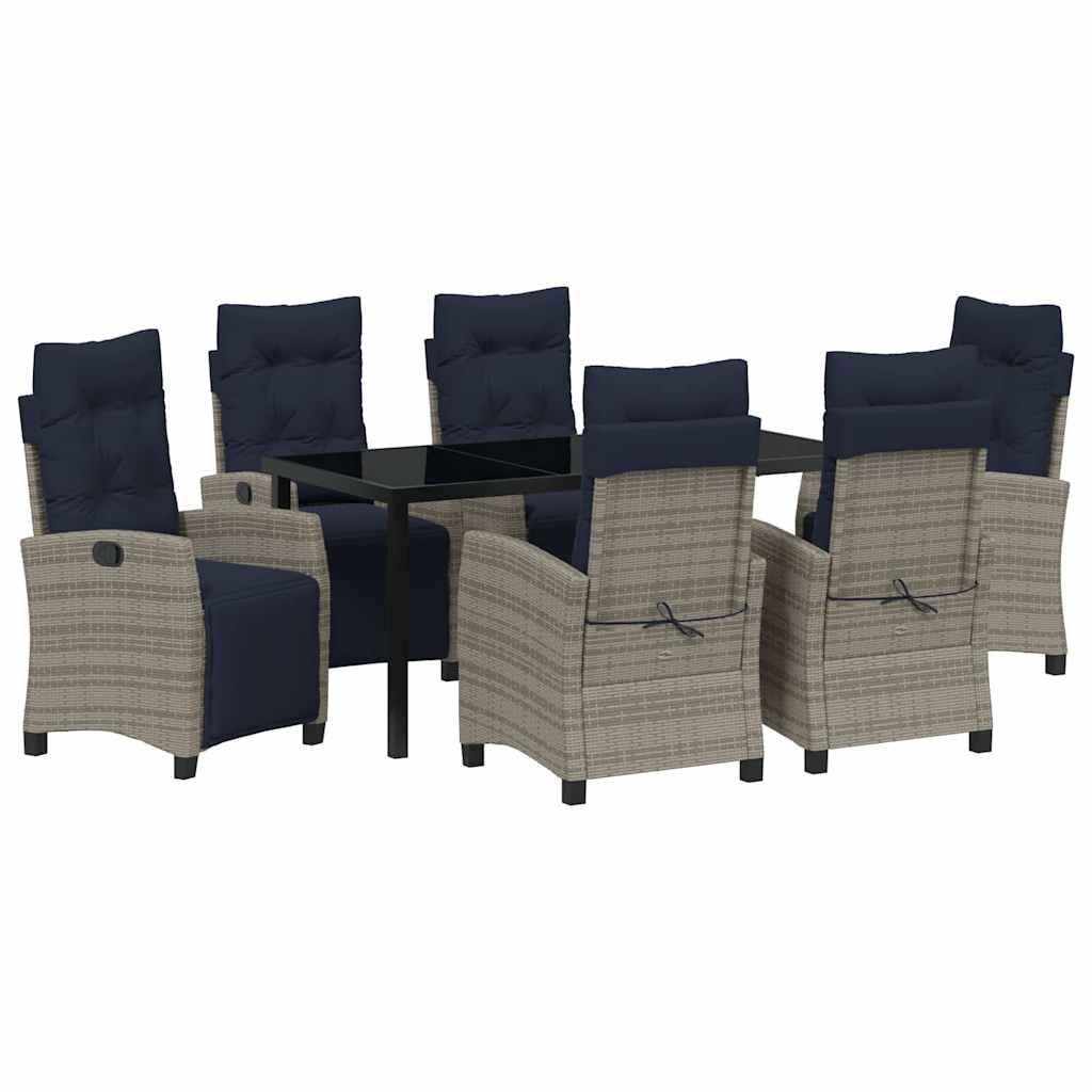 Garten Essgruppe mit Kissen 7 pcs Grau Poly-Rattan
