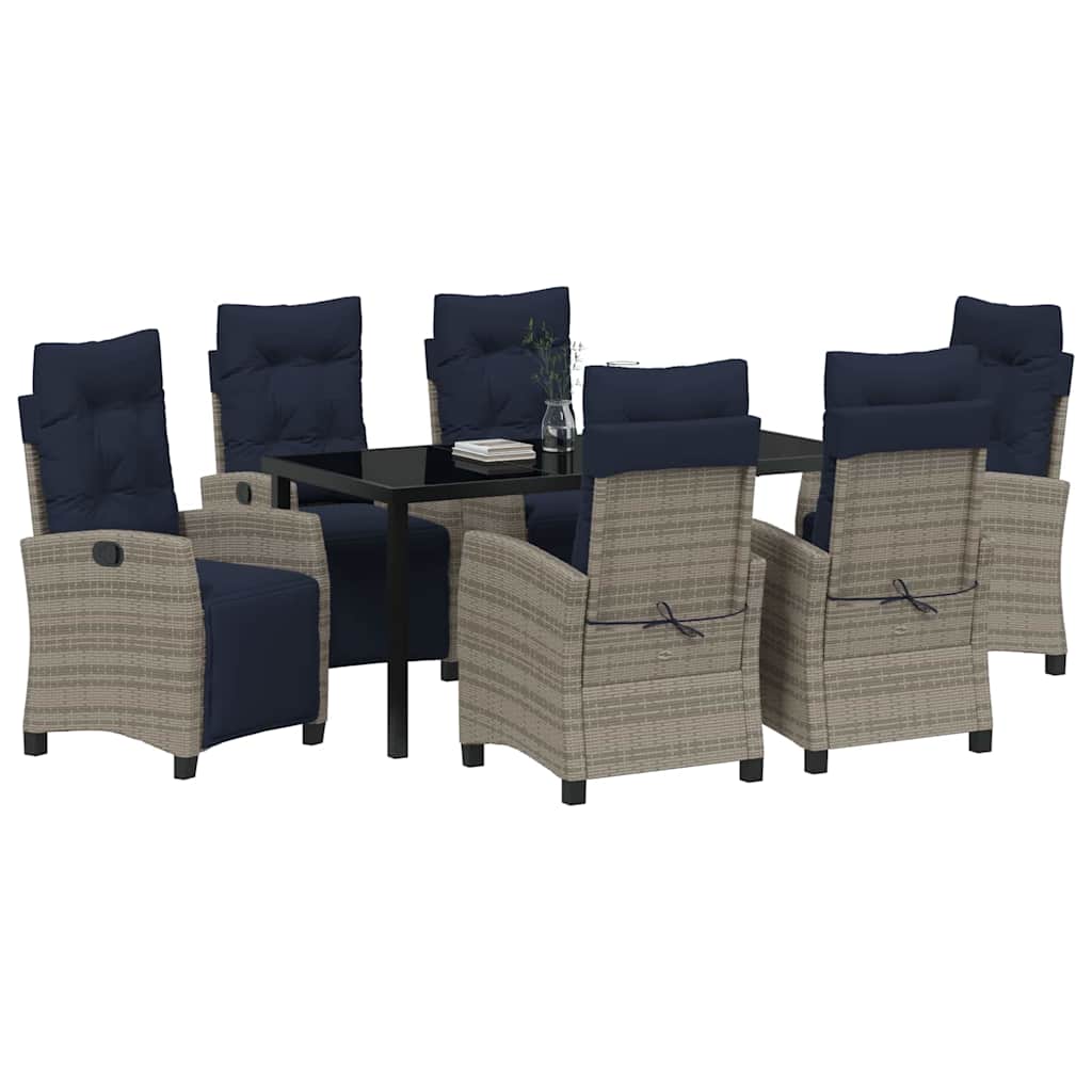 Garten Essgruppe mit Kissen 7 pcs Grau Poly-Rattan