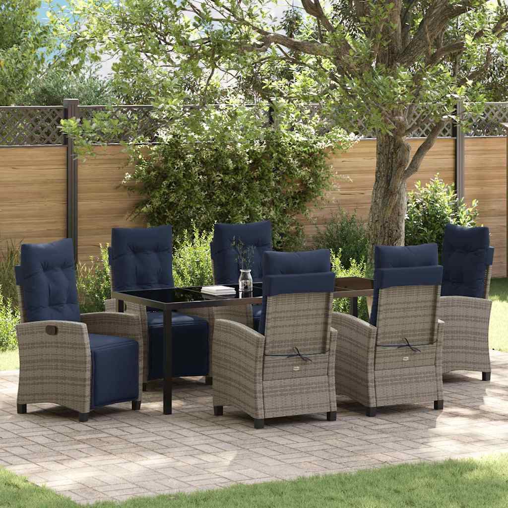 Garten Essgruppe mit Kissen 7 pcs Grau Poly-Rattan