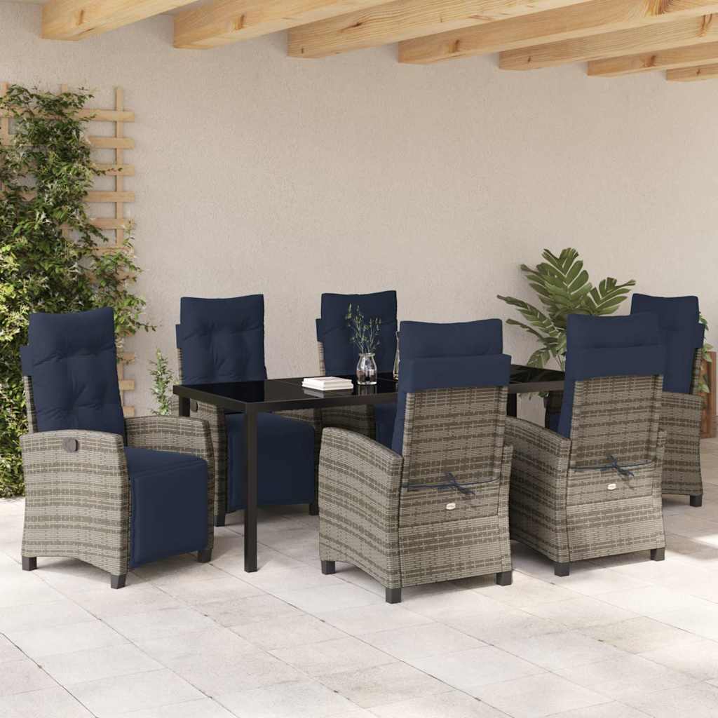 Garten Essgruppe mit Kissen 7 pcs Grau Poly-Rattan