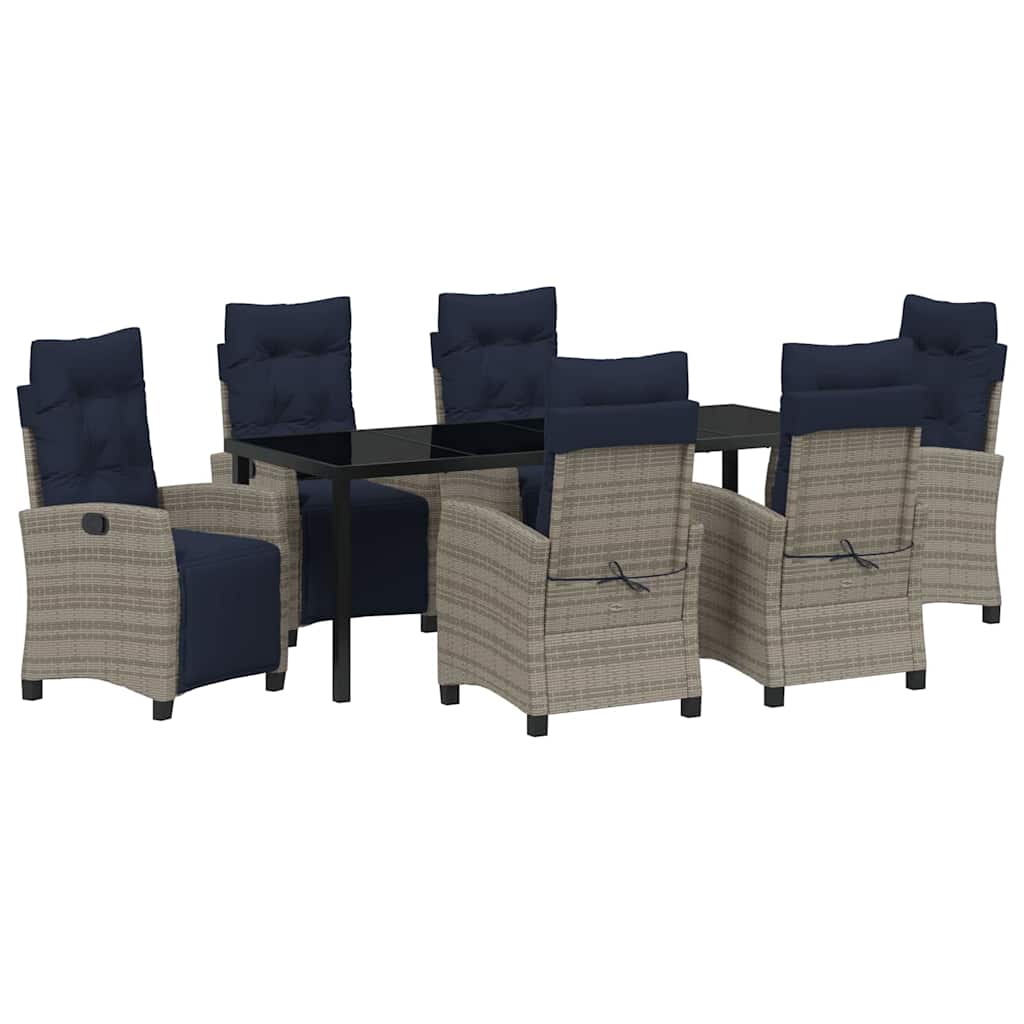 Garten Essgruppe mit Kissen 7 pcs Grau Poly-Rattan