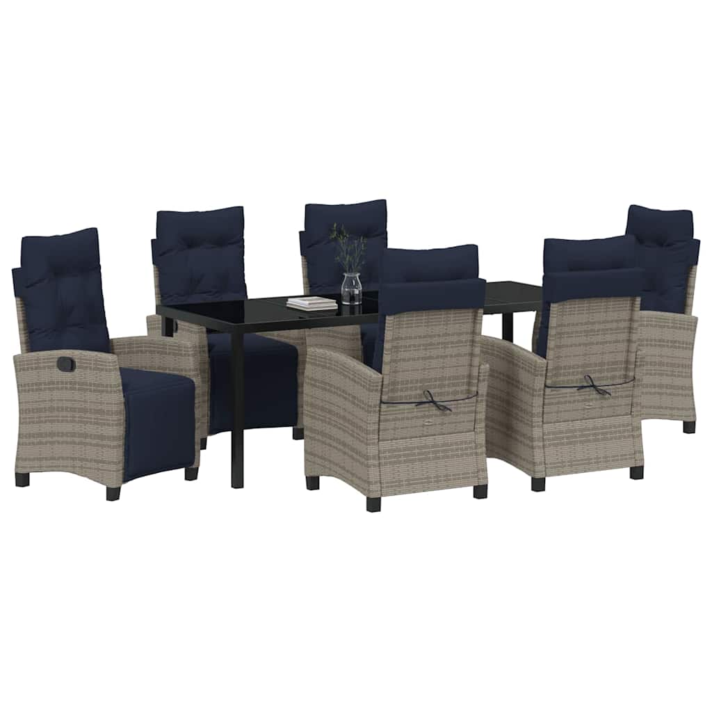 Garten Essgruppe mit Kissen 7 pcs Grau Poly-Rattan