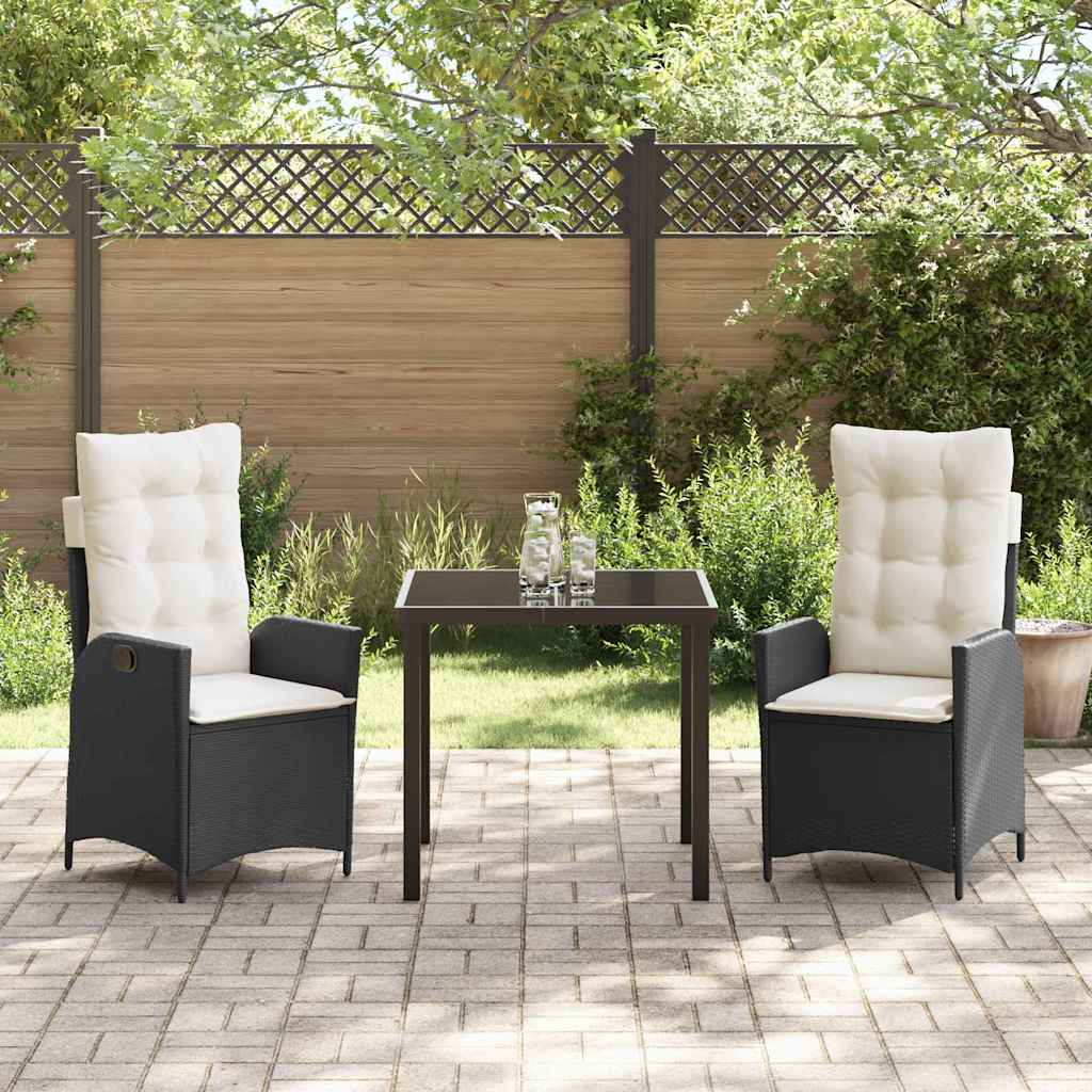 Garten Essgruppe mit Kissen 3 pcs Schwarz Poly-Rattan