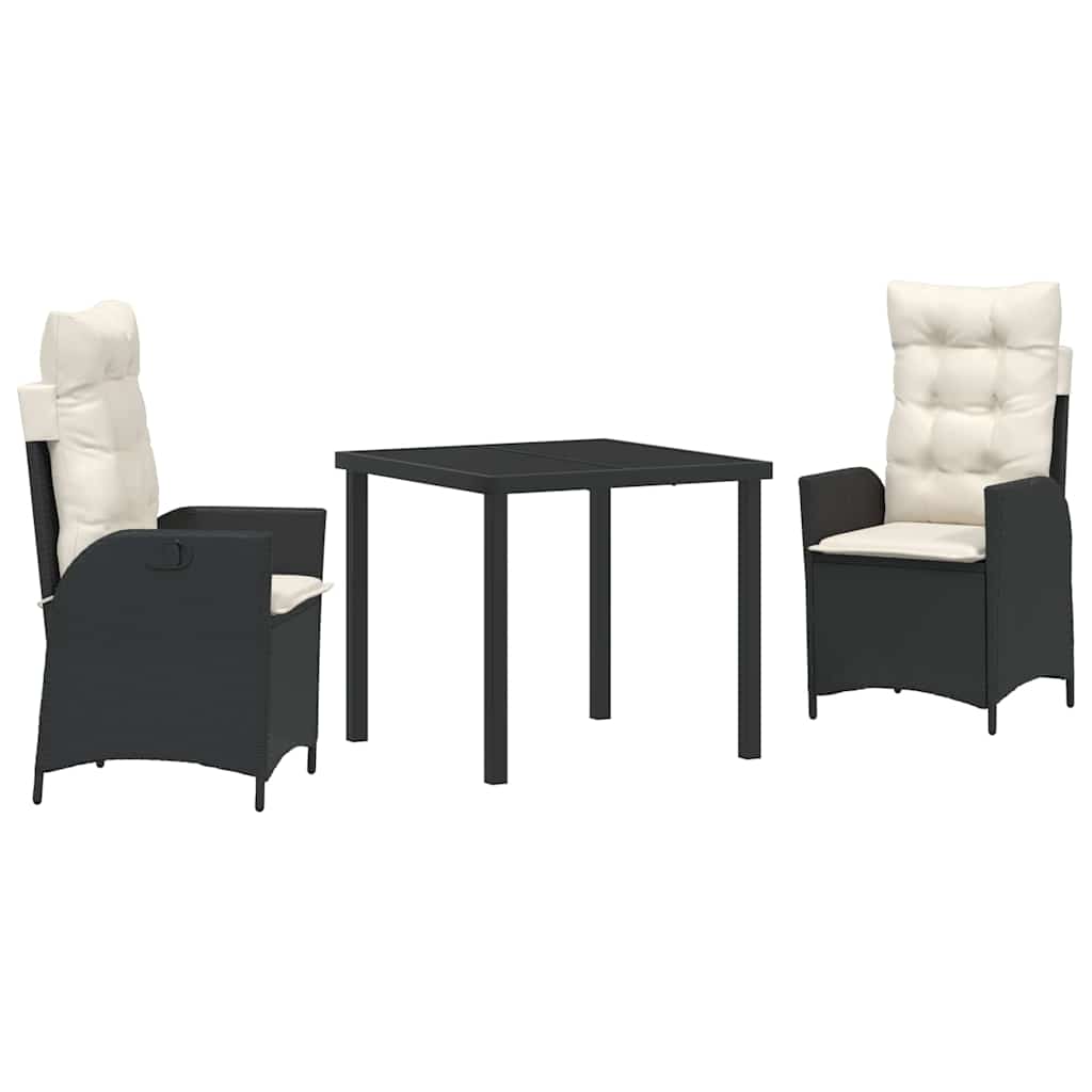 Garten Essgruppe mit Kissen 3 pcs Schwarz Poly-Rattan