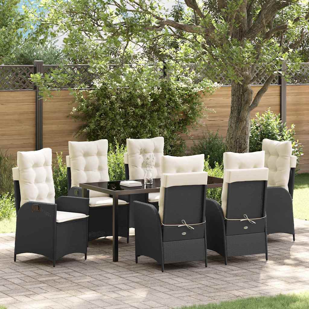 Garten Essgruppe mit Kissen 7 pcs Schwarz Poly-Rattan