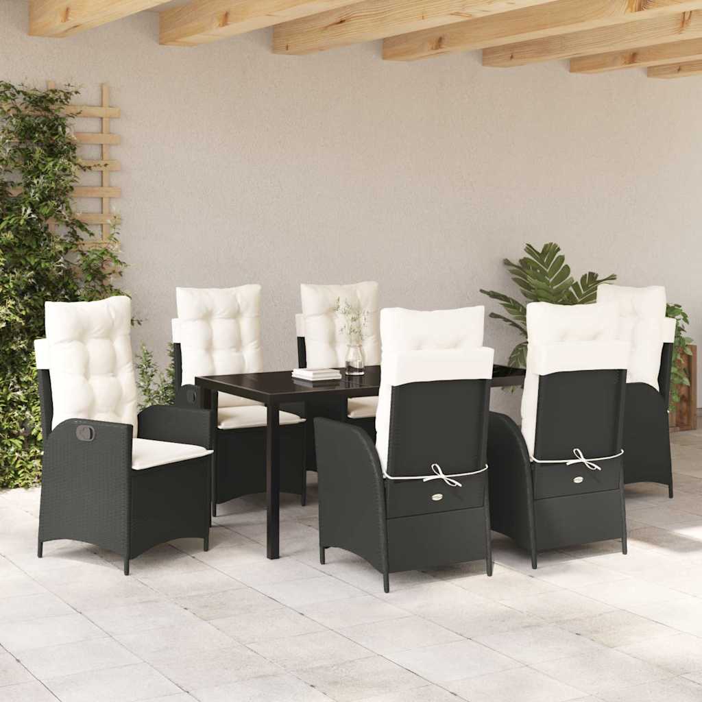Garten Essgruppe mit Kissen 7 pcs Schwarz Poly-Rattan