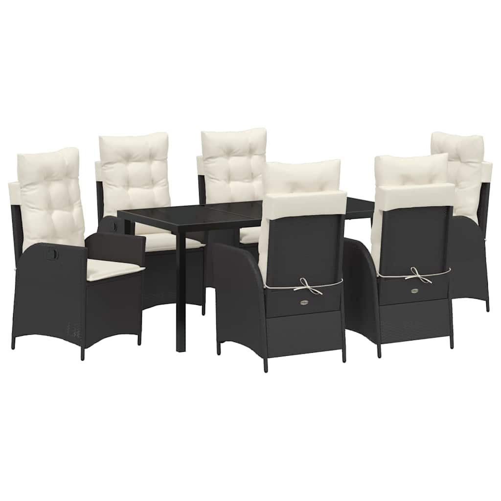 Garten Essgruppe mit Kissen 7 pcs Schwarz Poly-Rattan