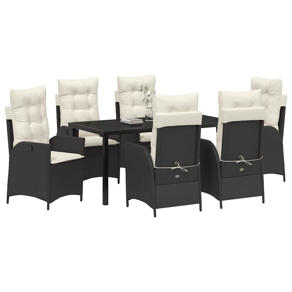 Garten Essgruppe mit Kissen 7 pcs Schwarz Poly-Rattan