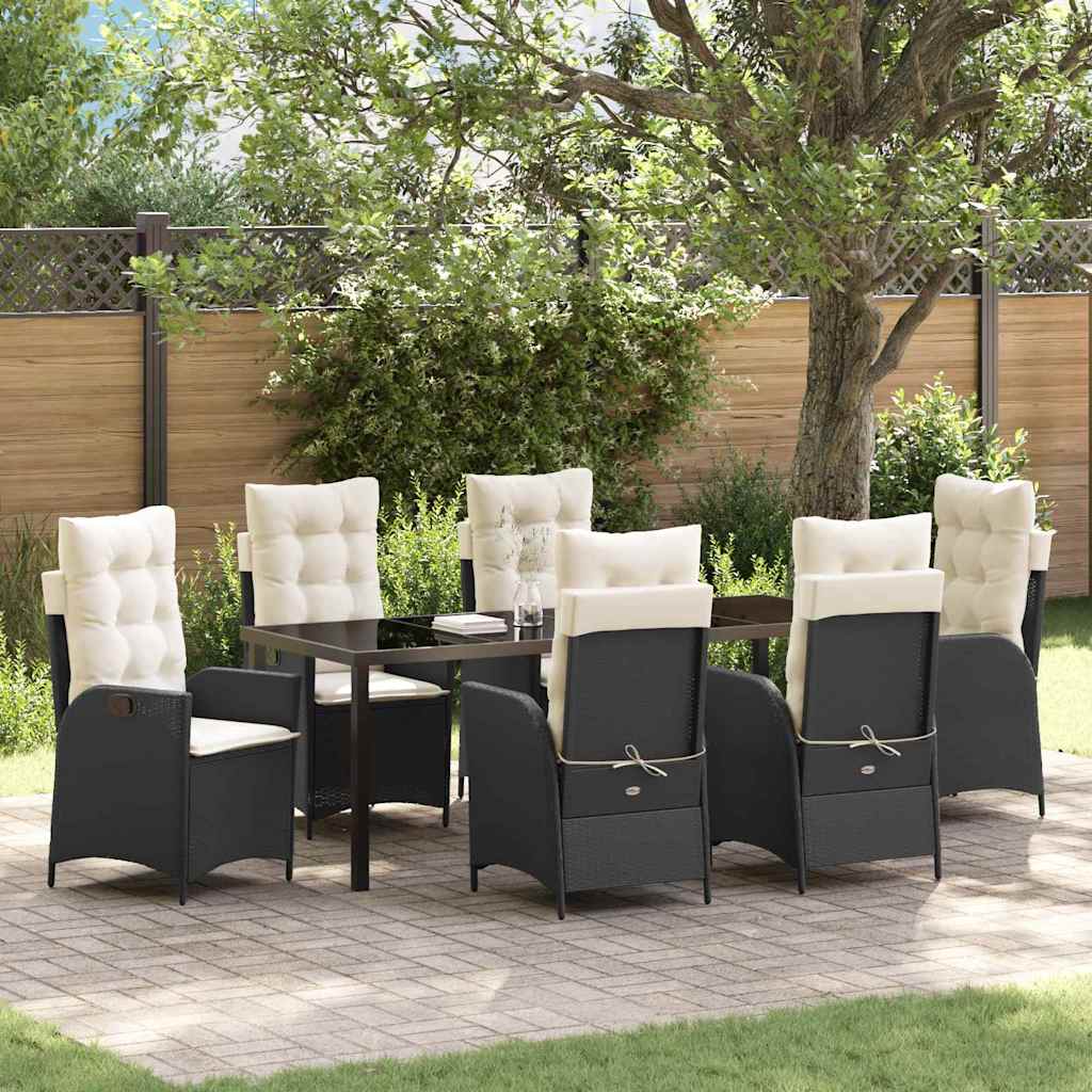 Garten Essgruppe mit Kissen 7 pcs Schwarz Poly-Rattan