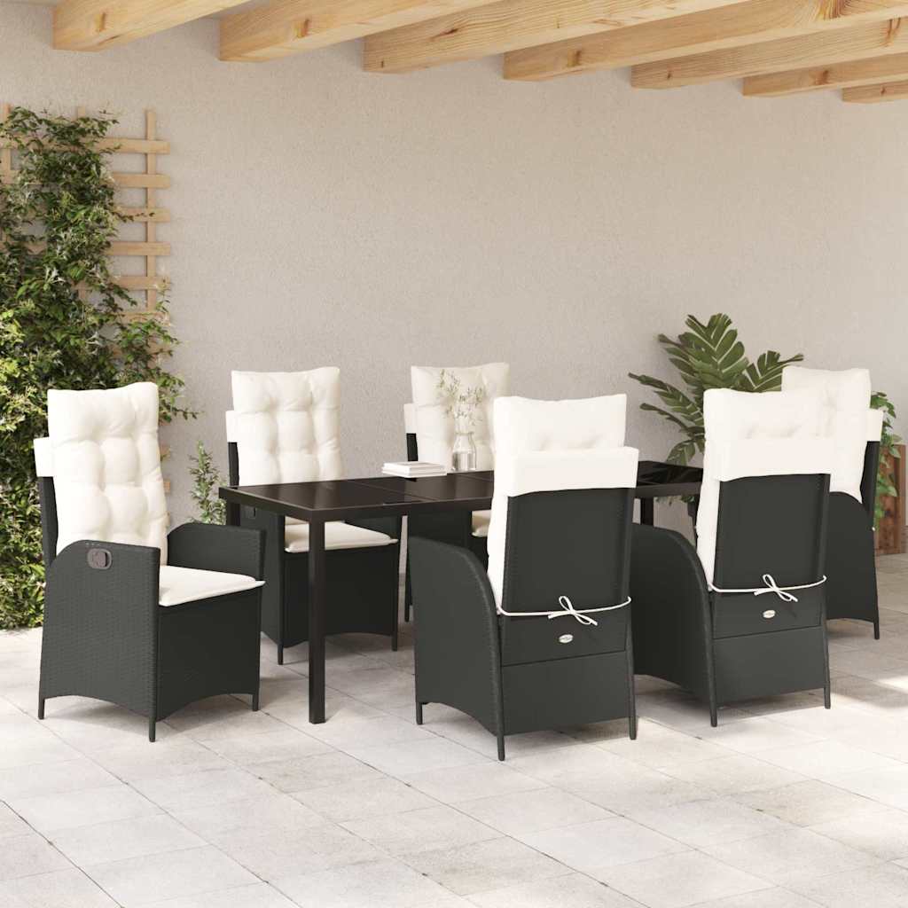 Garten Essgruppe mit Kissen 7 pcs Schwarz Poly-Rattan