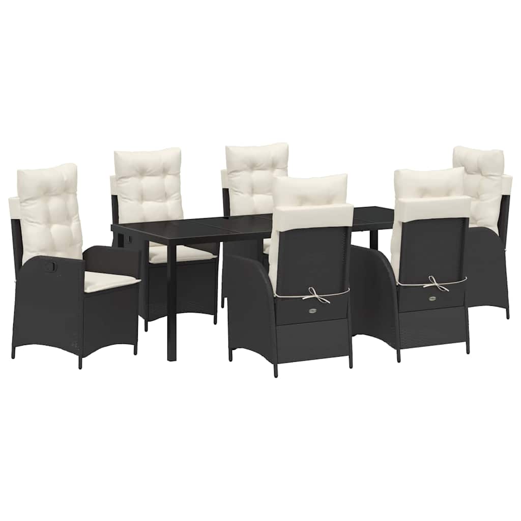 Garten Essgruppe mit Kissen 7 pcs Schwarz Poly-Rattan