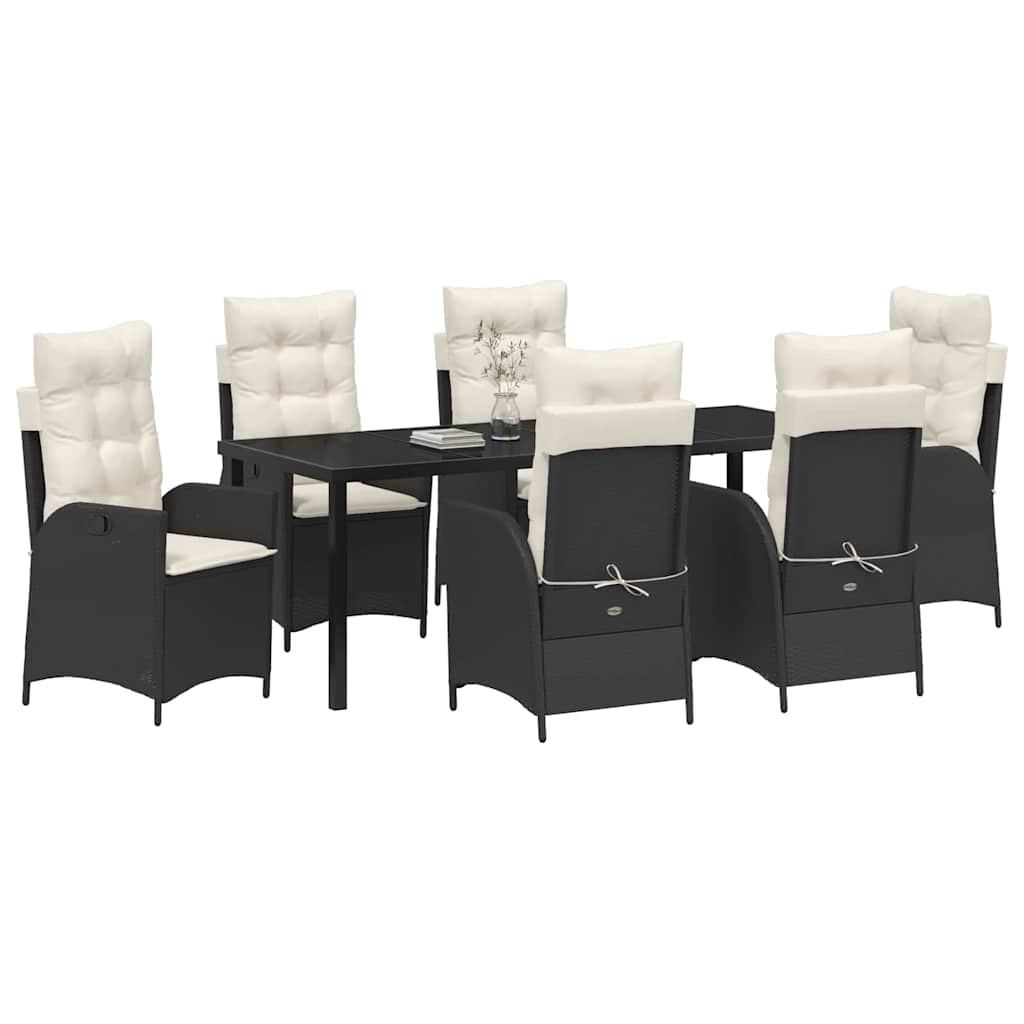 Garten Essgruppe mit Kissen 7 pcs Schwarz Poly-Rattan
