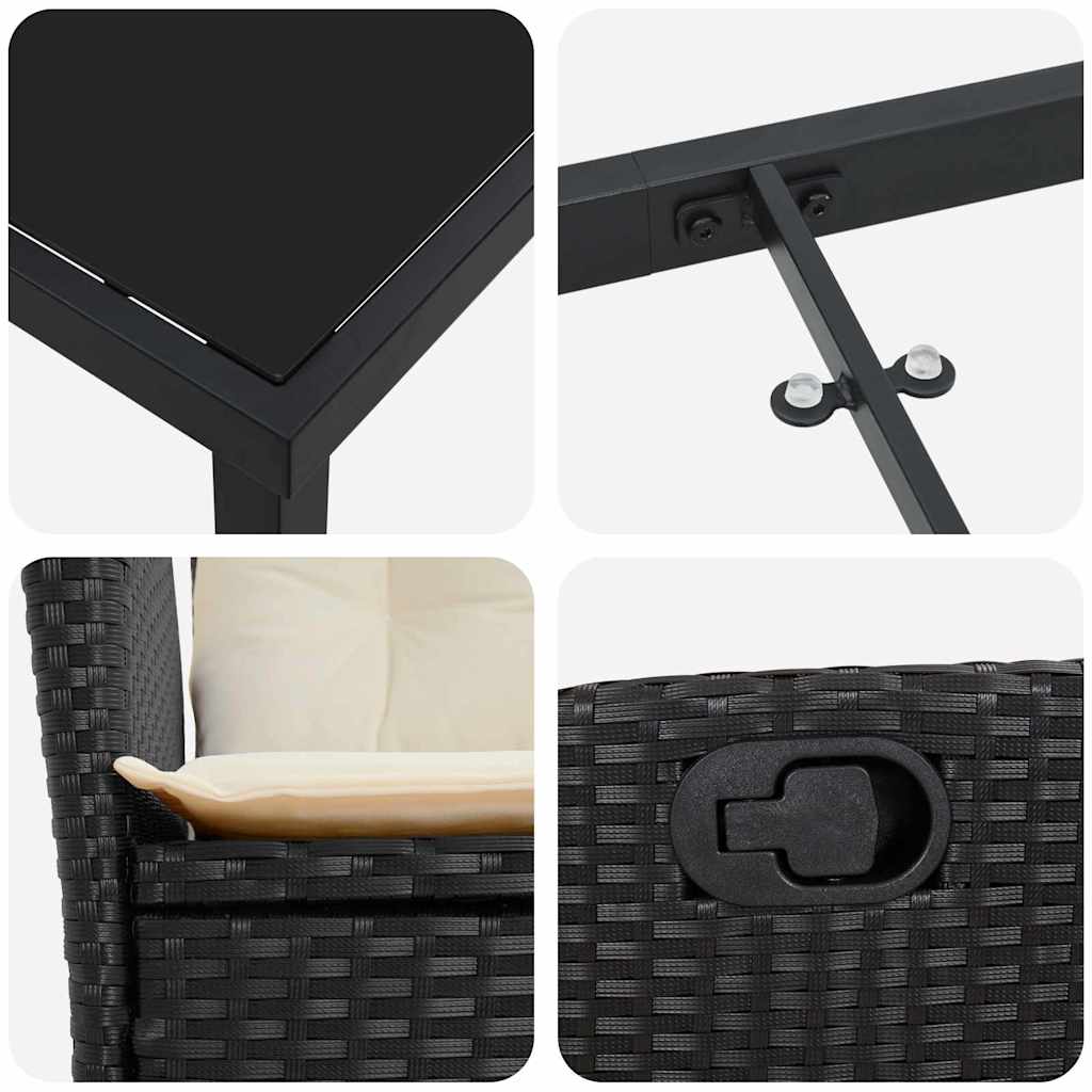 Garten Essgruppe mit Kissen 9 pcs Schwarz Poly-Rattan