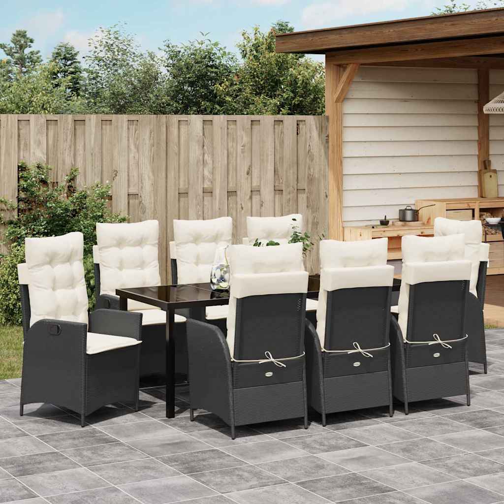 Garten Essgruppe mit Kissen 9 pcs Schwarz Poly-Rattan