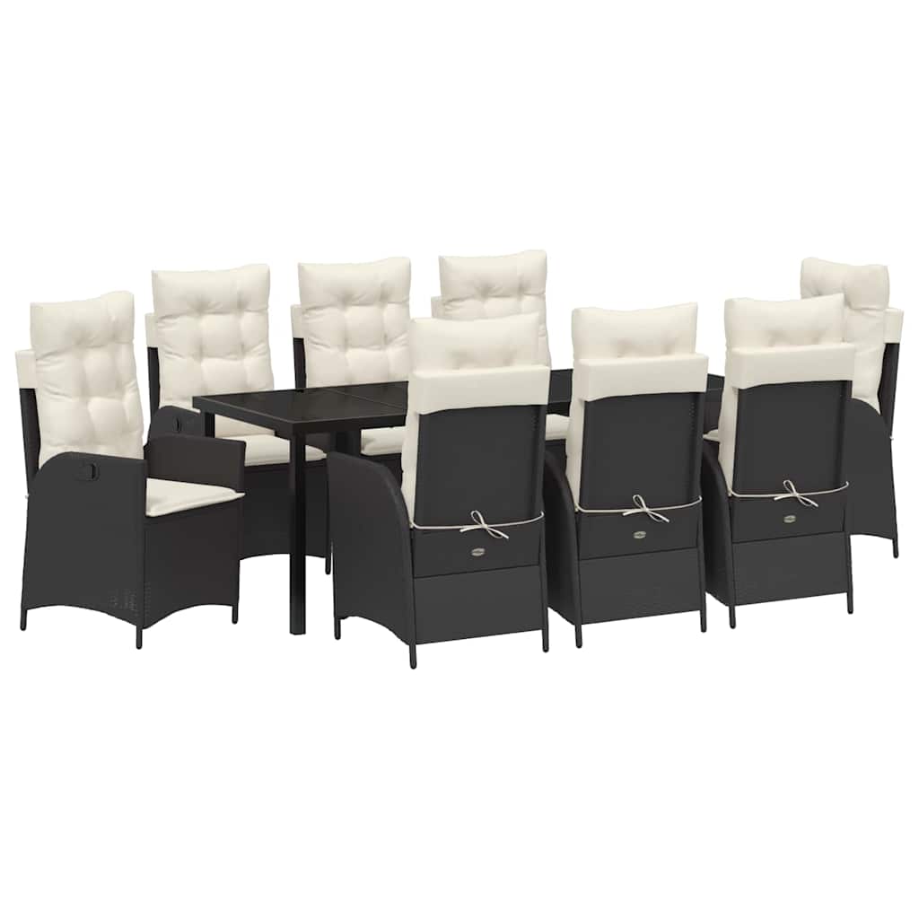 Garten Essgruppe mit Kissen 9 pcs Schwarz Poly-Rattan