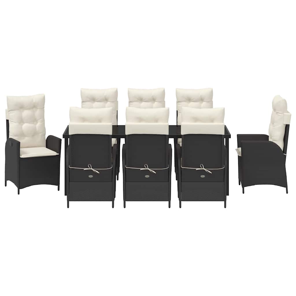 Garten Essgruppe mit Kissen 9 pcs Schwarz Poly-Rattan