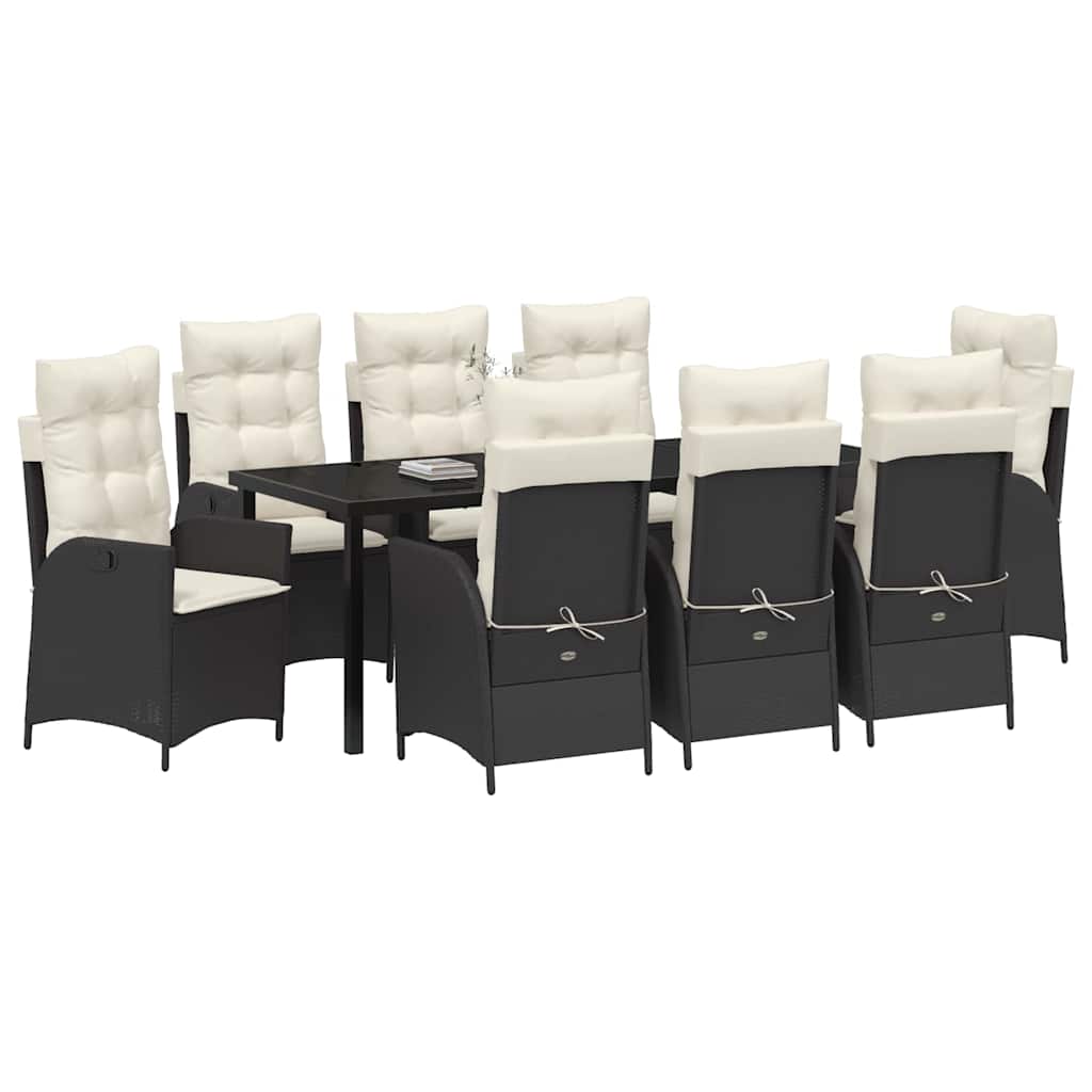 Garten Essgruppe mit Kissen 9 pcs Schwarz Poly-Rattan